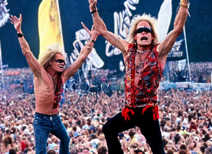 Image similar to photo still of david lee roth at the woodstock 9 9!!!!!!!! at age 3 6 years old 3 6 years of age!!!!!!!! on stage in spandex, 8 k, 8 5 mm f 1. 8, studio lighting, rim light, right side key light