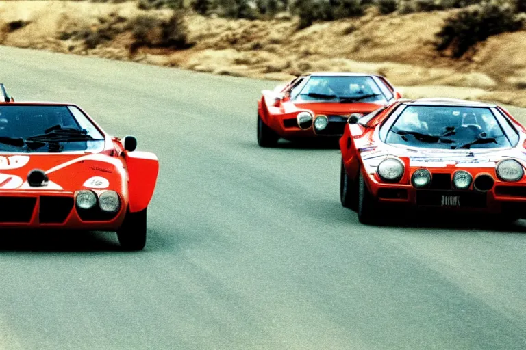 Prompt: Lancia Stratos!! BMW M1, movie still, speed, cinematic Eastman 5384 film