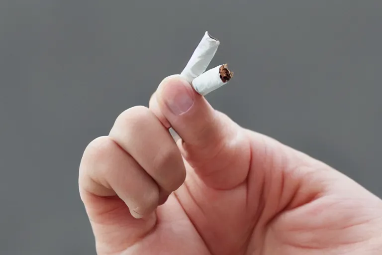 Image similar to cigarette in fingers, hand holding cigarette, hyper realistic, natural