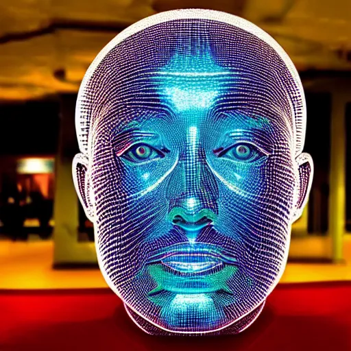 Image similar to a 3d human head made up of shiny holograms