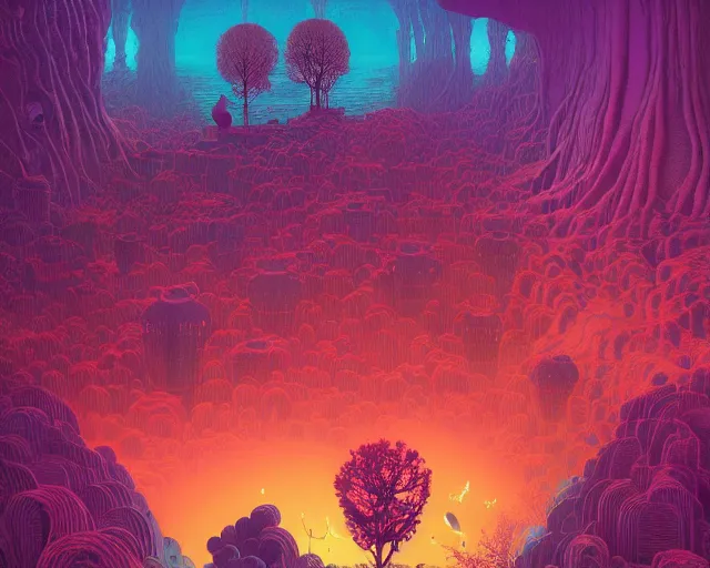 Prompt: cursed wonderland, by victo ngai, kilian eng vibrant colours, dynamic lighting, digital art, winning award masterpiece, fantastically beautiful, illustration, aesthetically inspired by beksinski and dan mumford, trending on artstation, art by greg rutkowski, 8 k