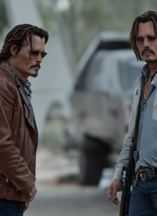 Image similar to film still of Johnny Depp as Martin Riggs in Lethal Weapon, 4k