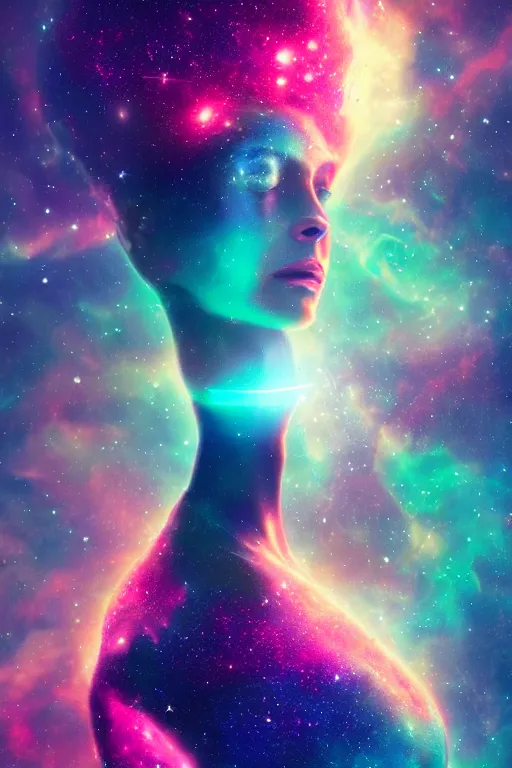 Image similar to A beautiful portrait of female cosmic being with a nebula as its body by Beeple, 8K, UHD , Trending on artstation.