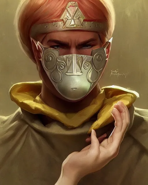 Image similar to happy mask salesman from zelda, full body photo,, highly detailed, digital painting, artstation, concept art, smooth, sharp focus, illustration, art by artgerm and greg rutkowski and alphonse mucha and wlop!!!!!!!