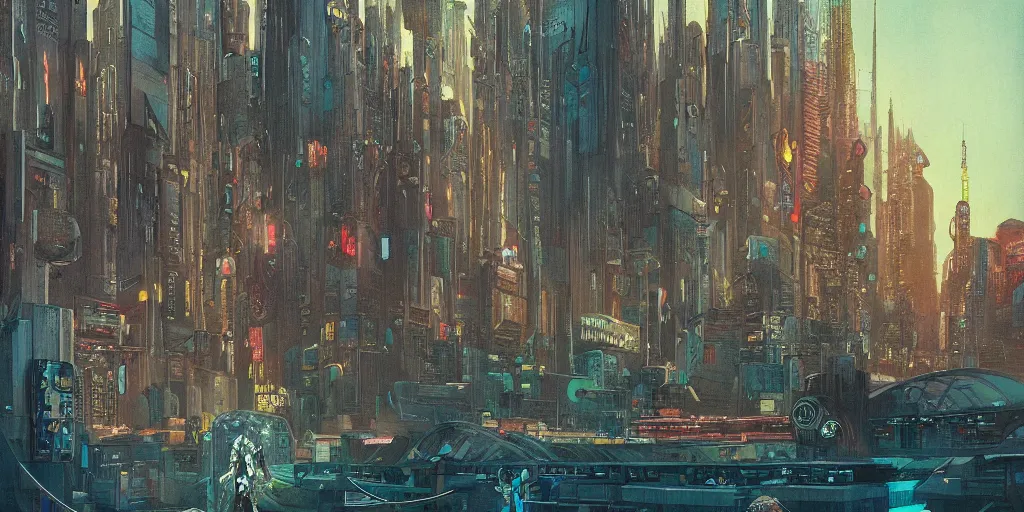 Prompt: a cinema with 7 screens, multiple directions, audience buzzing afloat, futuristic, cyberpunk by moebius and mohrbacher, masterpiece illustration, utopia,