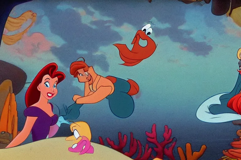 Prompt: still from the animated disney cartoon, little mermaid enlists in the navy