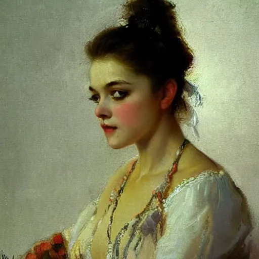 Image similar to portrait of a young woman by nikolay makovsky, detailed