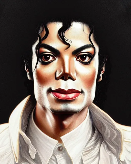 Prompt: Portrait of Michael Jackson but he is white, real life skin, intricate, elegant, highly detailed, artstation, concept art, smooth, sharp focus, art by artgerm and greg rutkowski and alphonse mucha