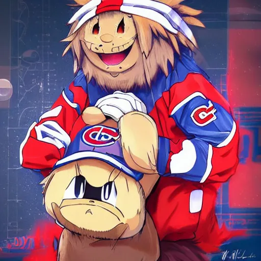 Image similar to anime Portrait of Youppi the Habs Montreal Canadiens Mascot as a very cute powerful and friendly pokemon, highly detailed anime, high evolution, 1990s, legendary, smooth, sharp focus, dynamic lighting, intricate, trending on ArtStation, illustration pokemon, art by WLOP