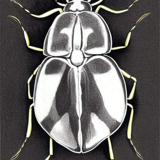 Image similar to beetle, black and white, botanical illustration