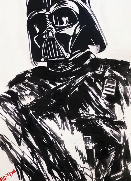 Image similar to dictator pinochet as darth vader painting by john berkey and yoji shinkawa