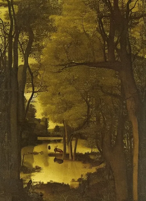 Image similar to unknown being in the river, the water broke ahead obeying the movement of a strong being. medieval painting by Jan van Eyck, Johannes Vermeer, forest,