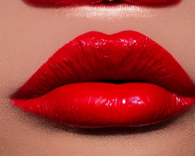 Image similar to big plump lips with red lipgloss reflecting