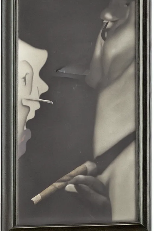 Prompt: a tiktok of god smoking a cuban cigar by man ray