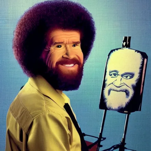 Image similar to Bob Ross as a cyborg