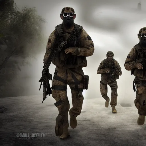 Image similar to monkey navy seals, call of duty, fully armed, 4 k, photorealistic, detailed