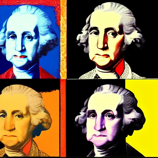 Image similar to george washington's portrait in the style of cubism and andy warhol, pop art, 4 panel, high definition, realistic surrealism