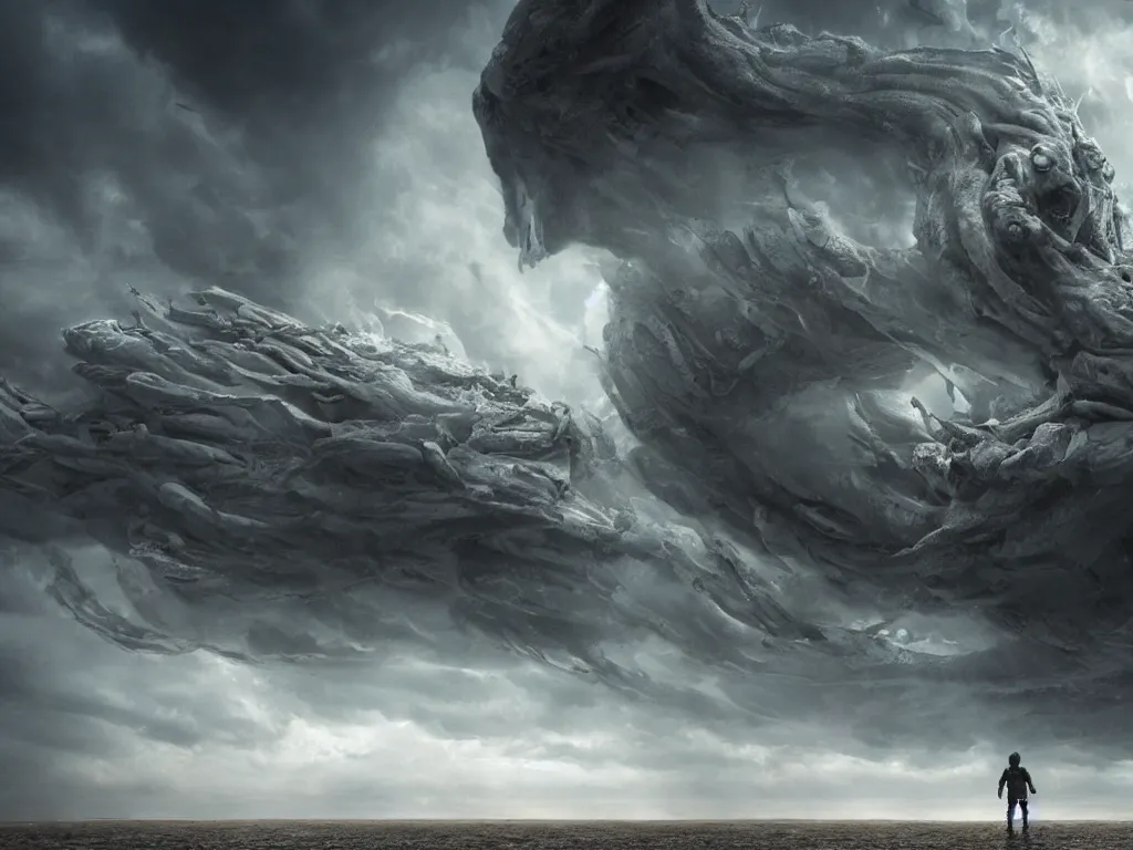 Image similar to detailed, unusual alien, super storm, beach, scifi, impressive, atmospheric, cinematic, very high complexity, stunning, masterpiece, very detailed. 4 k