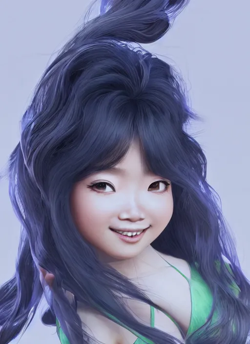 Prompt: a cute asian girl singing, flowing hair in the style of pixar animation, full body shot, low angle view, award winning, hyper detailed, studio lighting, artstation, octane renderer, unreal engine