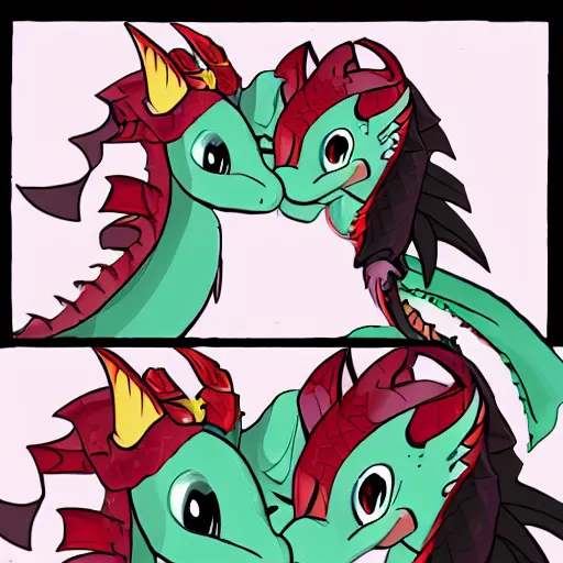 Prompt: cute dragons putting makeup on eachothers