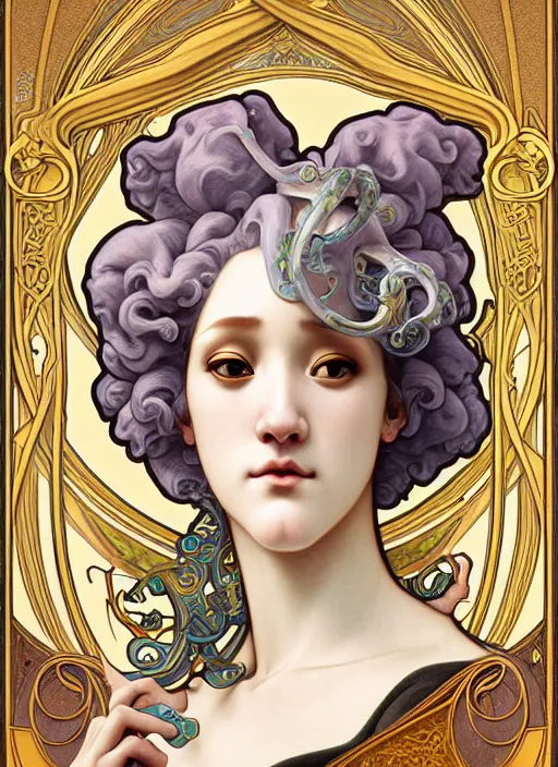 Prompt: squidward, rococo and art nouveau fusion, highly detailed, deep focus, elegant, digital painting, smooth, sharp focus, illustration, ultra realistic, japanese art by artgerm and alphonse mucha