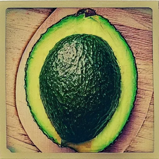 Image similar to “a city inside an avocado, Polaroid photograph”