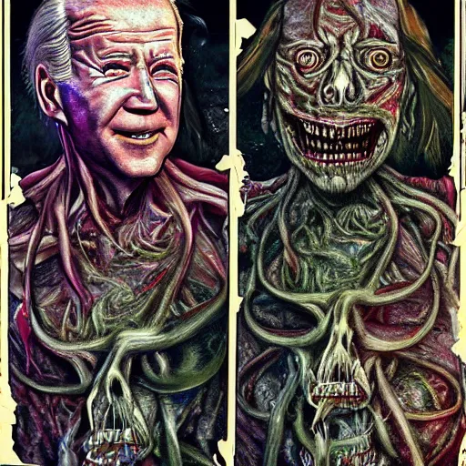 Image similar to biden became bloody ugly lovecraftian degenerate abomination, photo - realistic, color image, 2 k, highly detailed, bodyhorror, occult art