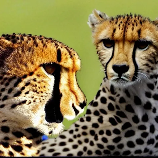 Prompt: a cheetah and a bird in a buddy cop movie, movie still,