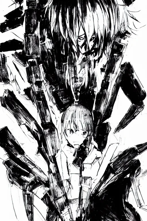 Prompt: a dark little girl by Tsutomu Nihei