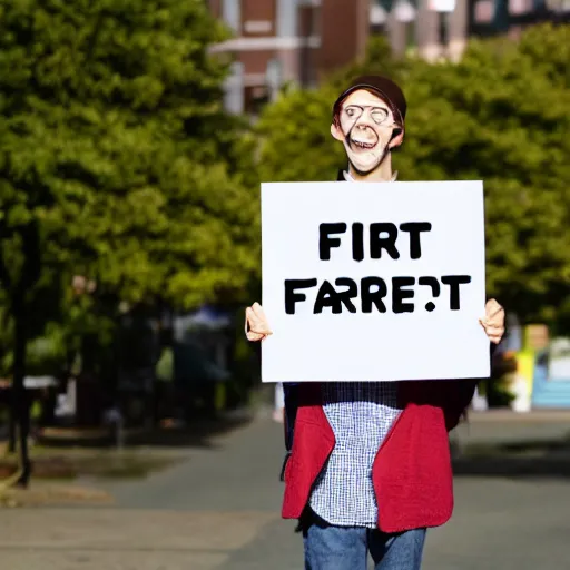 Image similar to person holding a sign that says i farted