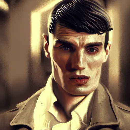 Prompt: Thomas Shelby, Cinematic Photo, Cinematic Shot, Boris Vallejo, Epic, 8k resolution, ArtStation, Hyperrealistic