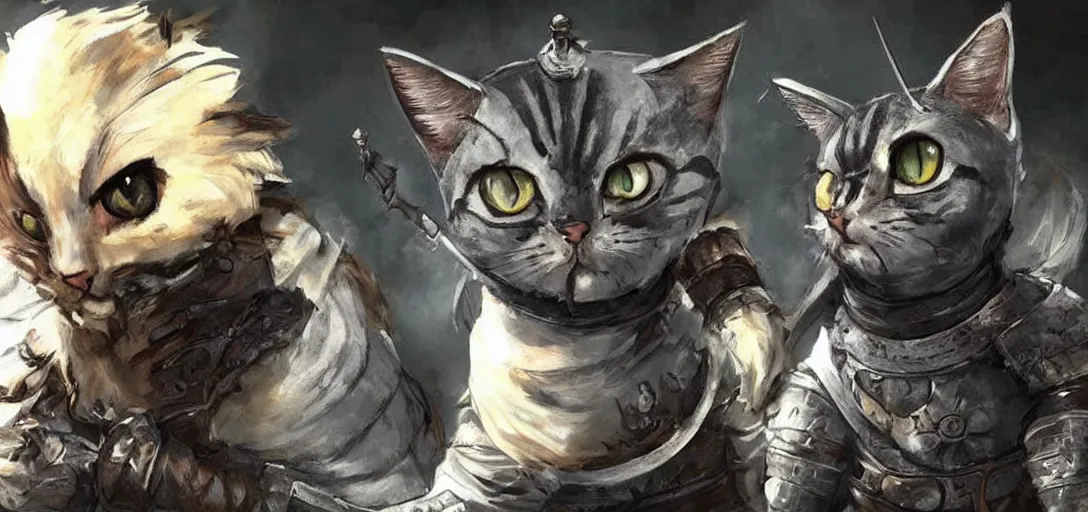 Image similar to cute cats wearing dark souls style armor