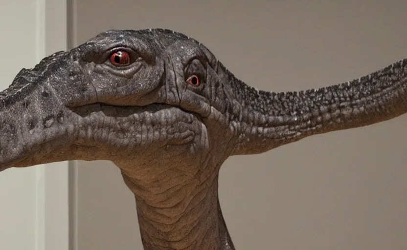 Image similar to mark zuckerbergs face on a long neck apatosaurus dinosaur