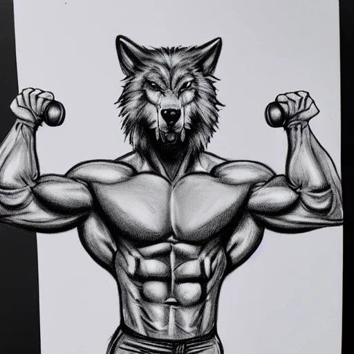 Image similar to master furry artist charcoal sketch lines full body portrait character study of the anthro male anthropomorphic wolf fursona animal person wearing gym shorts bodybuilder at gym