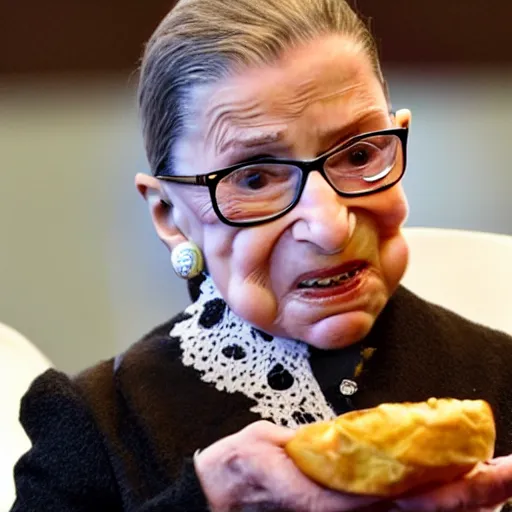 Prompt: hd photo of ruth bader ginsburg eating an everything bagel?
