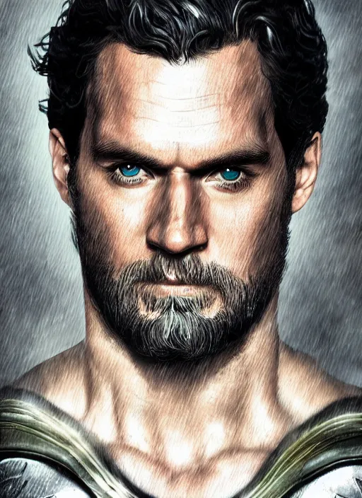 Prompt: An epic fantasy comic book style portrait painting of Henry Cavill as Aquaman, Unreal 5, DAZ, hyperrealistic, octane render, cosplay, RPG portrait, dynamic lighting