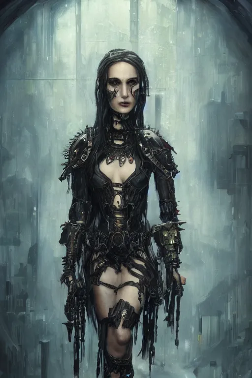 Image similar to portrait of beautiful gothic Jennifer Connelly, cyberpunk, Warhammer, highly detailed, artstation, illustration, art by Gustav Klimt