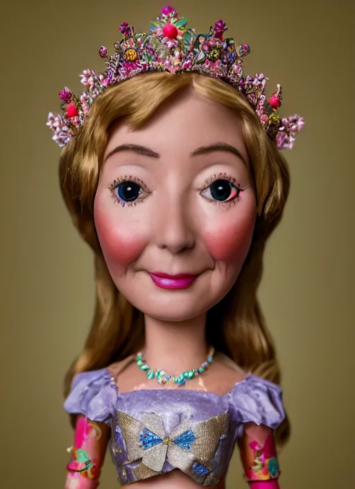 Image similar to closeup face profile portrait of tin toy felicity kendal as a fairytale princess wearing a crown eating cakes, bikini, depth of field, zeiss lens, detailed, symmetrical, centered, fashion photoshoot, by nicoletta ceccoli, mark ryden, lostfish, breathtaking, 8 k resolution, extremely detailed, beautiful, establishing shot, artistic, hyperrealistic, octane render