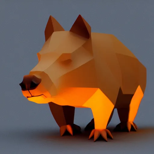 Image similar to low poly render of a capybara, volumetric lighting, cartoony