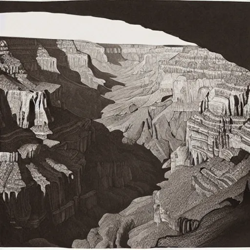 Image similar to masterpiece grand canyon by Escher and O'Keefe, highly detailed, matte painting