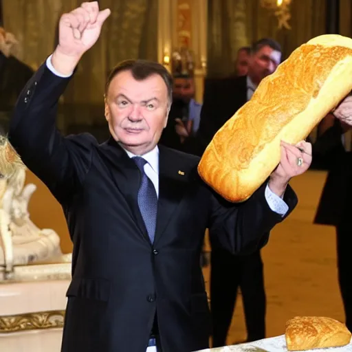 Image similar to Viktor Yanukovych and the golden loaf of bread