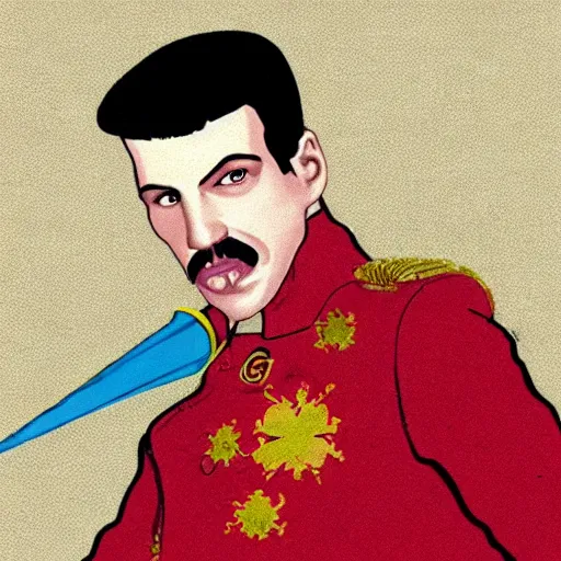 Prompt: a caricature of Freddy mercury