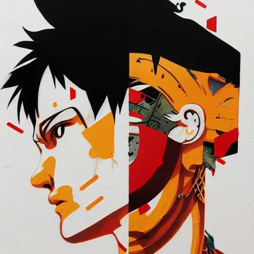 Prompt: Ace vs Luffy profile picture by Sachin Teng, asymmetrical, Organic Painting ,geometric shapes, hard edges, energetic, graffiti, street art:2 by Sachin Teng:4