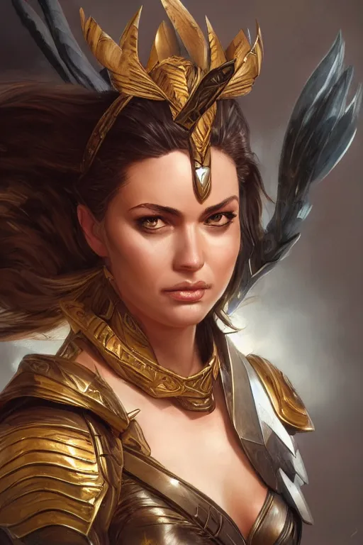 Image similar to amazon valkyrie athena, d & d, fantasy, portrait, highly detailed, headshot, digital painting, trending on artstation, concept art, sharp focus, illustration, art by artgerm and greg rutkowski and magali villeneuve