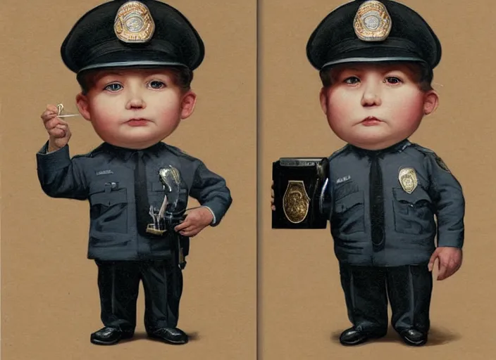 Prompt: a donut dressed like a police officer, lowbrow, matte painting, 3 - d highly detailed, in the style of mark ryden,