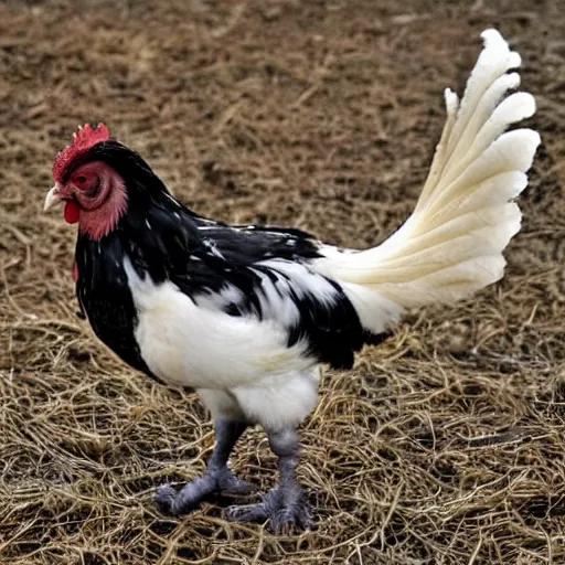 Image similar to a newly discovered breed of chicken with black feathers that is spotted with small very distinct white hearts!!!