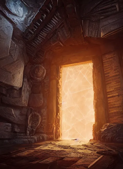 Image similar to An epic fantasy comic book style painting of a laser Shipibo textile doorway to eternity, unreal 5, DAZ, hyperrealistic, octane render, dynamic lighting