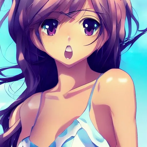 Image similar to a very beautiful young tennis anime cute girl, full body, long wavy blond hair, sky blue eyes, full round face, bikini, miniskirt, front view, mid - shot, highly detailed, cinematic wallpaper by stanley artgerm lau