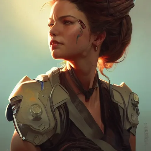 Image similar to bounty hunter, painted character portrait, highly detailed, digital painting, artstation, concept art, sharp focus, illustration, art by artgerm and greg rutkowski and alphonse mucha