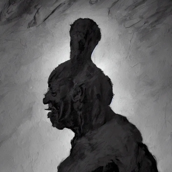 Image similar to a painting of a elder African man by Kara Walker . dramatic angle, ethereal lights, details, smooth, sharp focus, illustration, realistic, cinematic, artstation, award winning, rgb , unreal engine, octane render, cinematic light, macro, depth of field, blur, red light and clouds from the back, highly detailed epic cinematic concept art CG render made in Maya, Blender and Photoshop, octane render, excellent composition, dynamic dramatic cinematic lighting, aesthetic, very inspirational, arthouse.